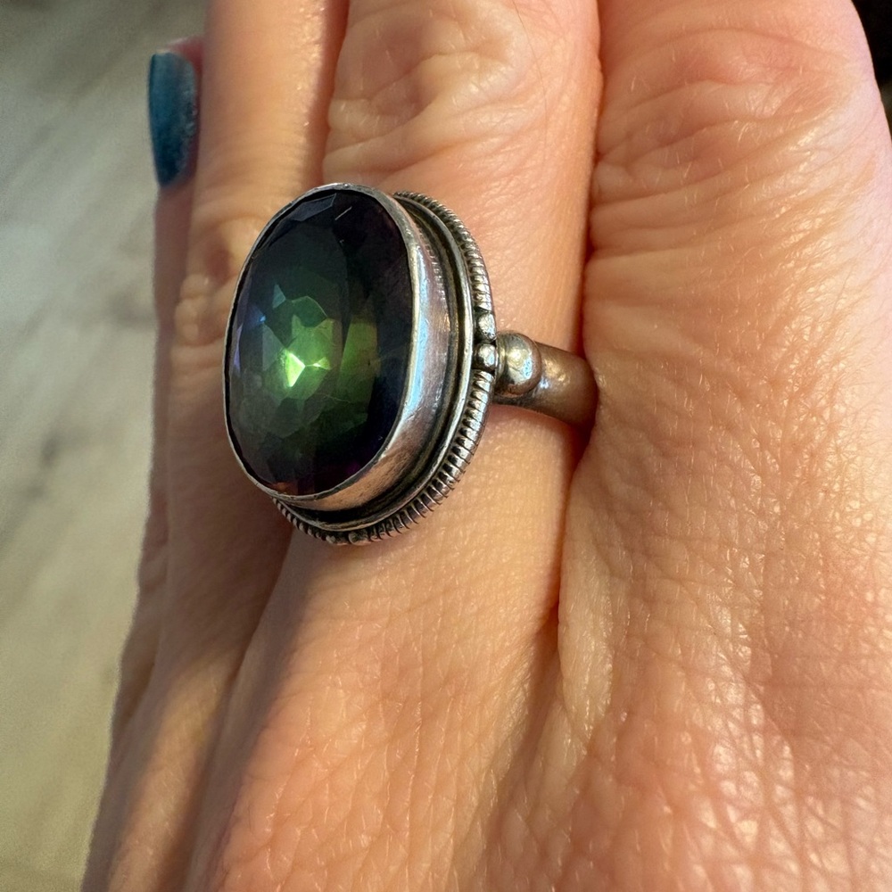 Sterling Silver and mystic topaz Ring- size 7